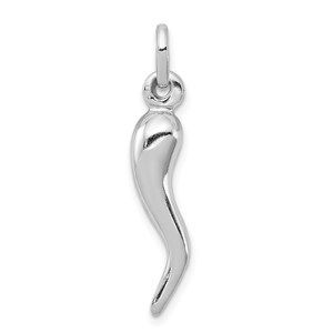 925 Sterling Silver RH Italian Horn Cornicello Necklace Charm Pendant 30 x 6 mm